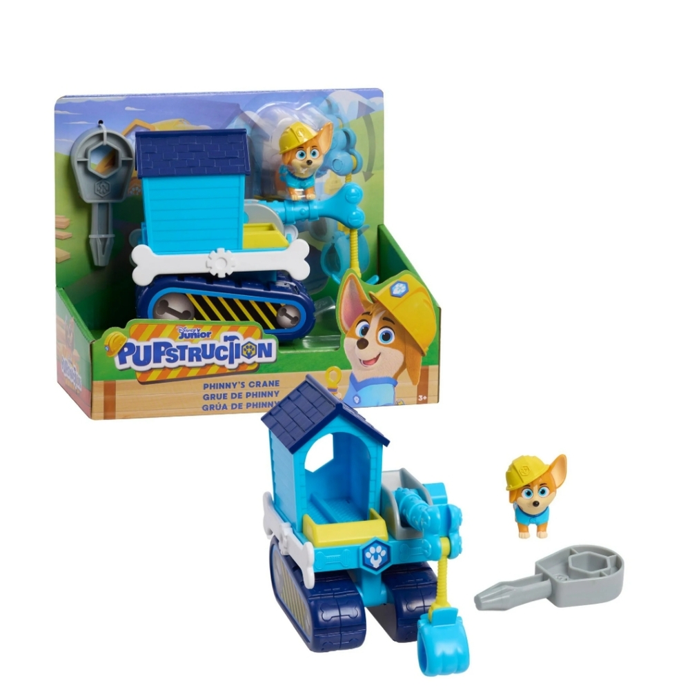 Disney Junior Pupstruction Phinny’s Crane 3-piece Figure and Vehicle Set, Blue,